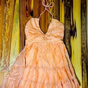 Orange Halter A-line Mini Dress